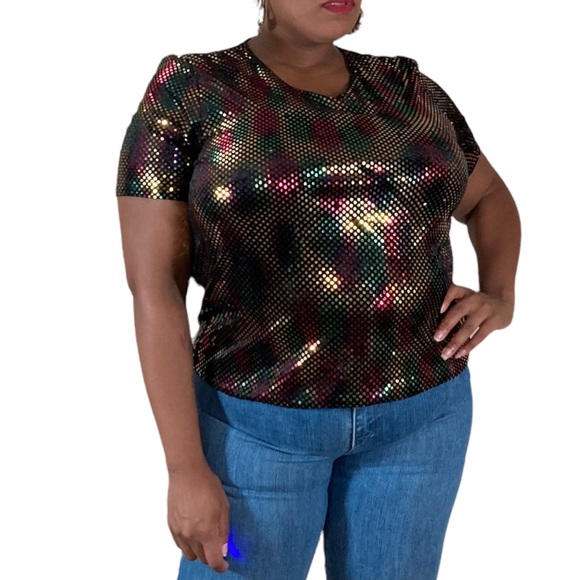 Sold! Kathie Lee Collection vintage black with rainbow sequins shirt sz XL - Picture 4 of 6